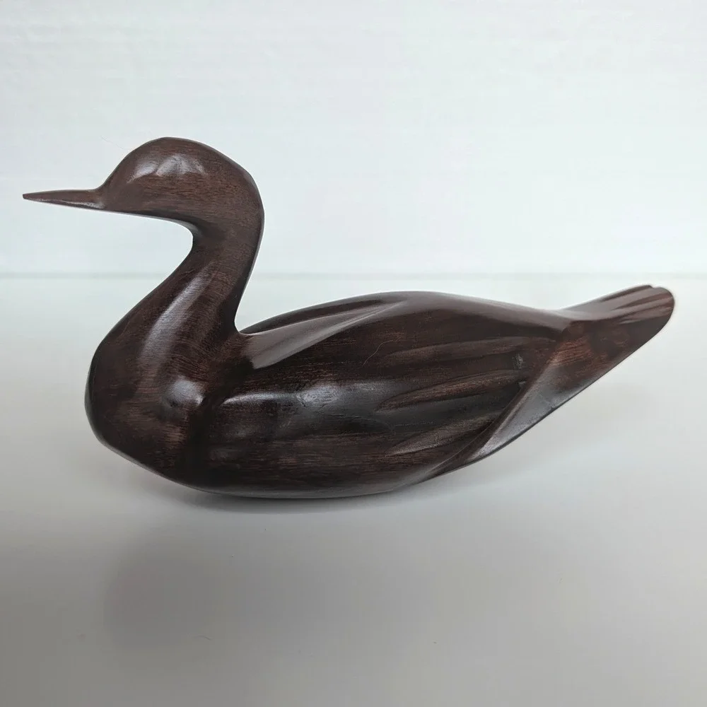 Hand Carved Wooden Loon Decoy Figurine Ironwood Dark Brown Home Decor Sculpture